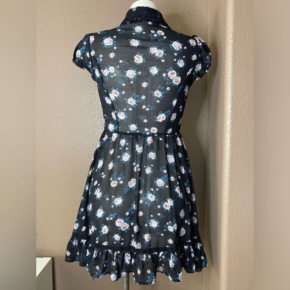 Floral Button-Down Chiffon Lace Collar Dress size xs - Picture 3 of 7